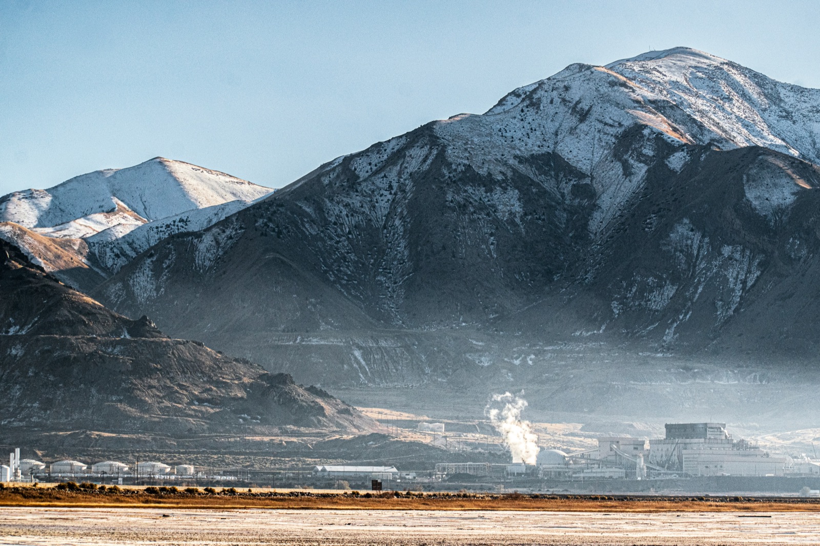 The Salt Lake skyline under a winter inversion